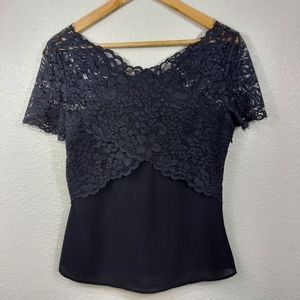 The Kooples Womens Top- Lace Crossover Black Short Sleeve Size 1 or Sz S